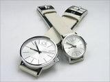 Calvin Klein Post Minimal Silver Dial White Leather Strap Watch for Men - K7621126