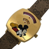 Gucci Grip Disney Mickey Mouse Gold Dial Brown Leather Strap Watch For Women - YA157420