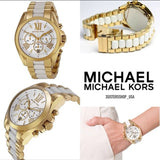 Michael Kors Bradshaw Chronograph White Dial Two Tone Steel Strap Watch For Women - MK5743