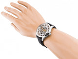 Fossil Townsman Automatic Skeleton Silver Dial Black Leather Strap Watch for Men - ME3041