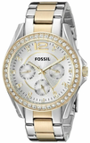 Fossil Riley White Dial Two Tone Steel Strap Watch for Women - ES3204