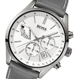 Hugo Boss Grand Prix White Dial Grey Leather Strap Watch for Men - 1513633