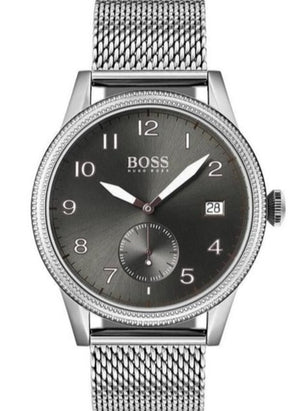 Hugo Boss Legacy Grey Dial Silver Mesh Bracelet Watch for Men - 1513673