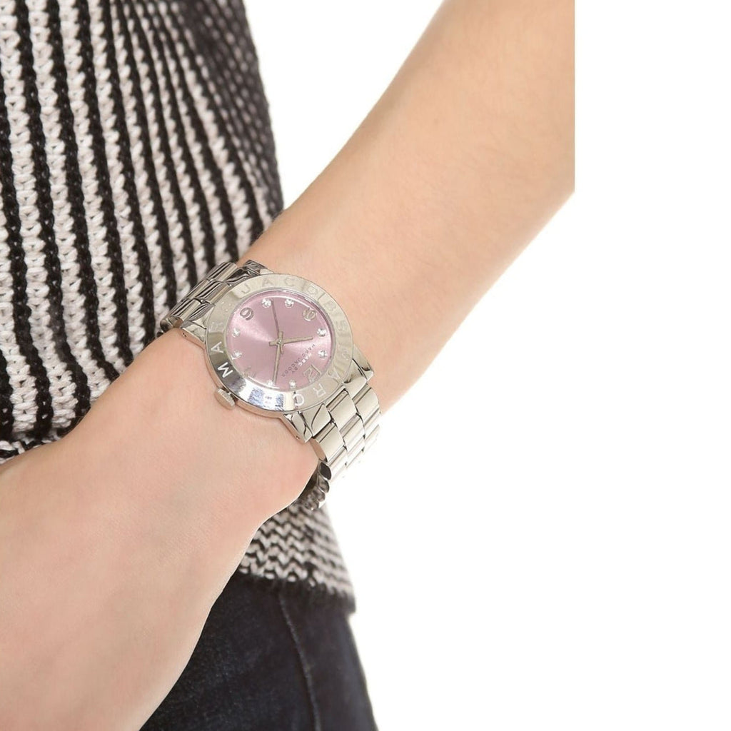 Marc Jacobs Amy Life Pink Dial Silver Steel Strap Watch for Women