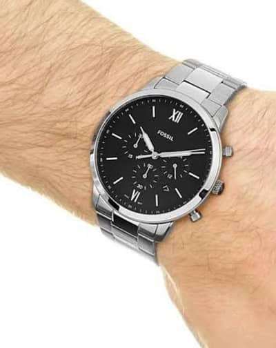 Watch Chronograph Black Neutra Fossil for Dial Steel Strap Silver Men