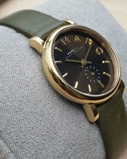 Marc Jacobs Baker Olive Dial Olive Leather Strap Watch for Women - MBM1330