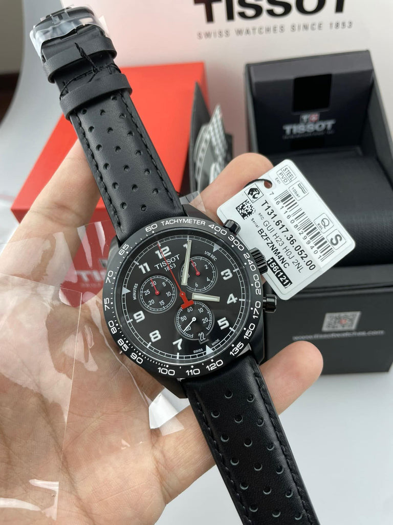 Tissot T Sport PRS 516 Chronograph Black Dial Black Leather Strap