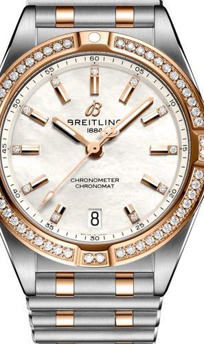 Breitling Chronomat 32 Diamonds Mother of Pearl Dial Two Tone Steel Strap Watch for Women - U77310591A2U1