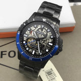 Fossil FB-01 Automatic Skeleton Black Dial Grey Steel Strap Watch for Men - ME3201