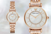 Emporio Armani Gianni T Bar Mother of Pearl Rose Gold Stainless Steel Strap Watch For Women - AR1909