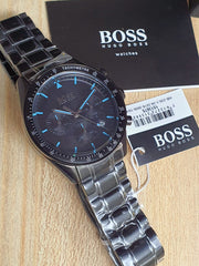 Hugo Boss Trophy Chronograph Black Dial Black Steel Strap Watch for Men - 1513675