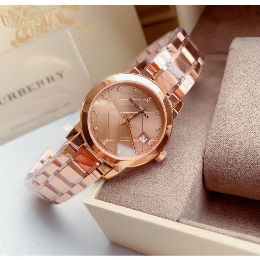 Burberry Heritage Rose Gold Dial Rose Gold Steel Strap Watch for Women