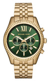 Michael Kors Lexington Chronograph Green Dial Gold Steel Strap Watch for Men - MK8446