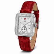 Michele Deco Mother of Pearl Dial Red Leather Strap Watch For Women - MWW06V000007