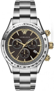Versace Classic Chronograph Quartz Black Dial Silver Steel Strap Watch For Men - VEV700419