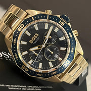 Hugo Boss Energy Chronograph Blue Dial Gold Steel Strap Watch For Men - 1513973