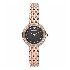 Emporio Armani Rosa Quartz Mother of Pearl Black Dial Rose Gold Steel Strap Watch For Women - AR11372
