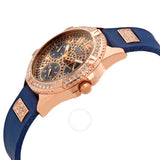 Guess Frontier DIamonds Gold Dial Blue Rubber Strap Watch For Women - W1160L3