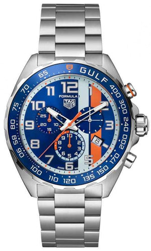 Tag Heuer Formula 1 Gulf Chronograph Blue Dial Silver Steel Strap Watch for Men - CAZ101AT.BA0842