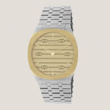 Gucci 25H Quartz Gold Dial Silver Steel Strap Watch for Women - YA163403