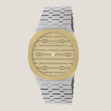 Gucci 25H Quartz Gold Dial Silver Steel Strap Unisex Watch - YA163403