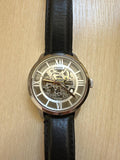 Fossil Townsman Automatic Skeleton Silver Dial Black Leather Strap Watch for Men - ME3041