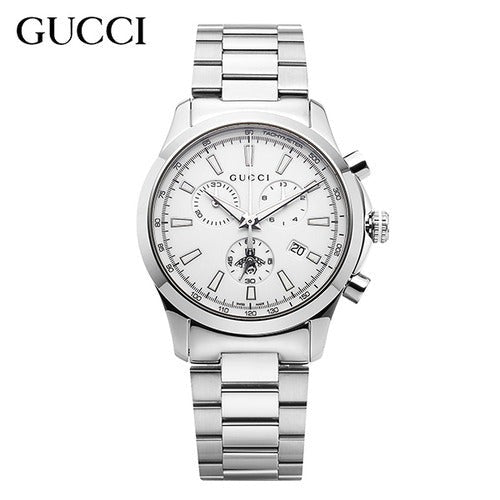 Gucci G Timeless Chronograph White Dial Silver Steel Strap Watch