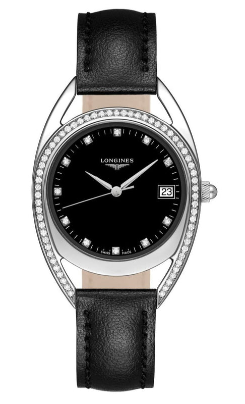 Longines Equestrian Arche kuarsa berlian hitam panggil Watch untuk Wanita - L6.136.0.57.0