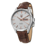Tag Heuer Carrera Calibre 5 Jam Tangan Tali Kulit Coklat Dial Putih Otomatis untuk Pria - WAR201D.FC6291