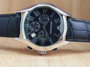 Emporio Armani Valente Chronograph Black Dial Black Leather Strap Watch For Men - AR1633