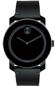 Movado Bold Black Dial Black Leather Strap Watch For Men - 3600306