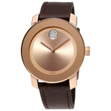 Movado Bold Rose Gold Dial Brown Leather Strap Watch for Men - 3600395