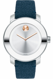 Movado Bold Silver Dial Blue Leather Strap Watch for Women - 3600446