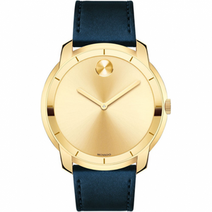 Movado Bold Gold Dial Blue Leather Strap Watch For Men - 3600469