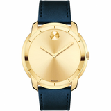 Movado Bold Gold Dial Blue Leather Strap Watch For Men - 3600469