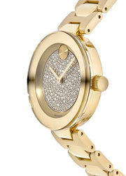 Movado Bold Crystal Gold Dial Gold Steel Strap Watch For Women - 3600492