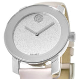 Movado Bold Silver Glitter Dial Pink Leather Strap Watch For Women - 3600522