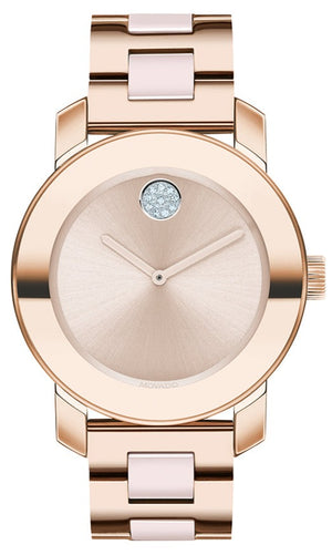 Movado Bold Rose Gold Dial Two Tone Steel Strap Watch for Women - 3600639