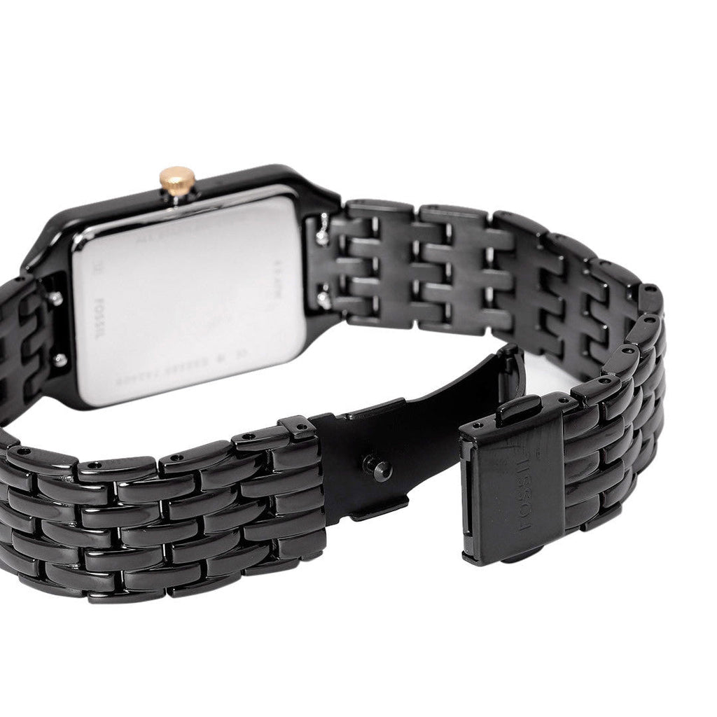 Es5385 Fossil Raquel Black Dial Black Metal Bracelet Watch for Women