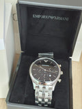 Emporio Armani Chronograph Black Dial Silver Steel Strap Watch For Men - AR11017