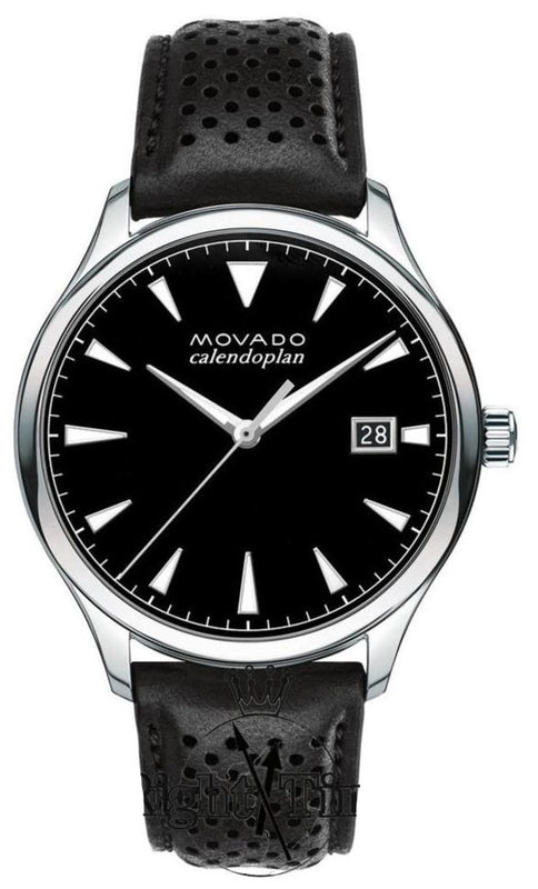 Movado Heritage Calendoplan Black Dial Black Leather Strap Watch for Men - 3650004