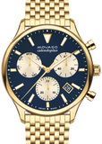 Movado Heritage Calendoplan Blue Dial Gold Steel Strap Watch for Men - 3650015