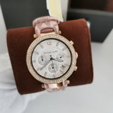 Michael Kors Parker Chronograph White Dial Pink Leather Strap Watch For Women - MK6935