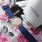 Guess Moonlight Diamonds White Dial Blue Rubber Strap Watch for Women - GW0257L3