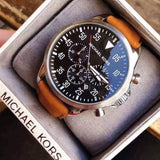 Michael Kors Gage Chronograph Quartz Black Dial Brown Leather Strap Watch For Men - MK8333