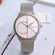 Calvin Klein Minimal White Dial Silver Mesh Bracelet Watch for Men - K3M51152