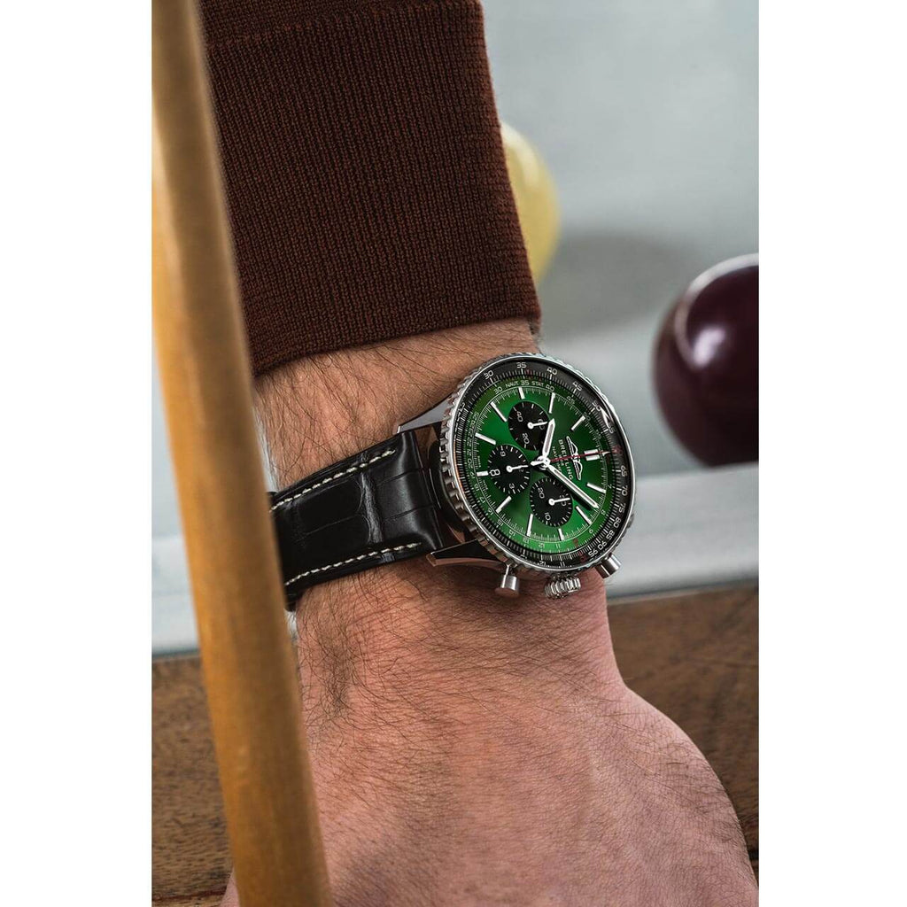 Breitling Navitimer B01 Chronograph 46 Dark Green Dial Black Leather Strap  Watch, AB0137241L1P1