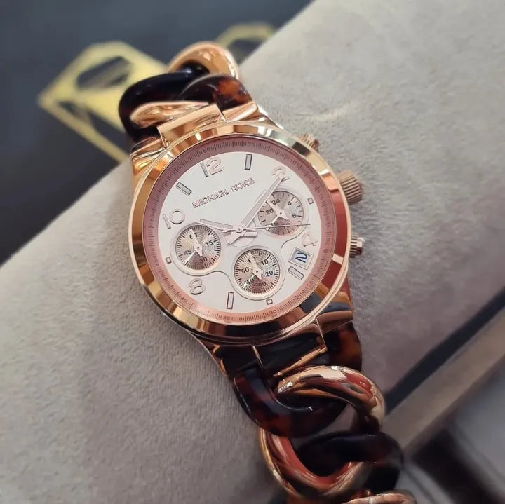 Michael Kors Runway Rose Gold Dial Two Tone Steel Strap Watch for
