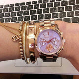 Michael Kors Runway Chronograph Purple Dial Rose Gold Steel Strap Watch For Women - MK6163