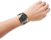 Emporio Armani Lambda Classic Quartz Black Dial Black Leather Strap Watch For Men - AR11020